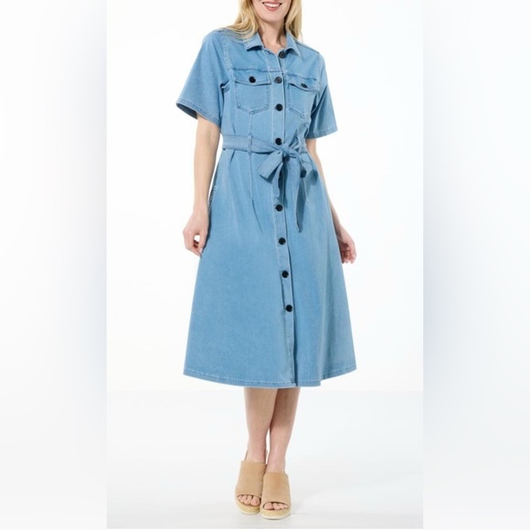 DG2 by Diane Gilman Dresses & Skirts - DG2 Stretch Knit Denim Shirtdress